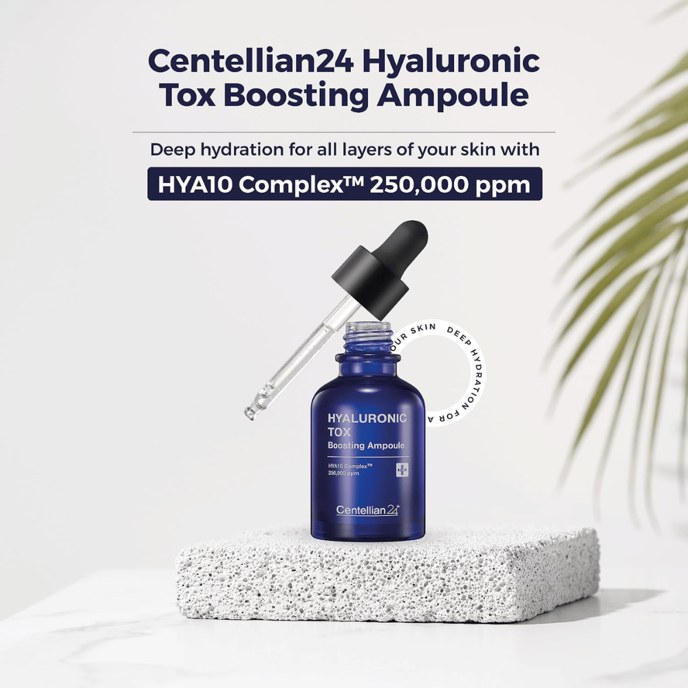 4. Centellian24 Hyaluronic Tox Boosting Ampoule – blauwe serumfles met pipet en HYΔ10 Complex