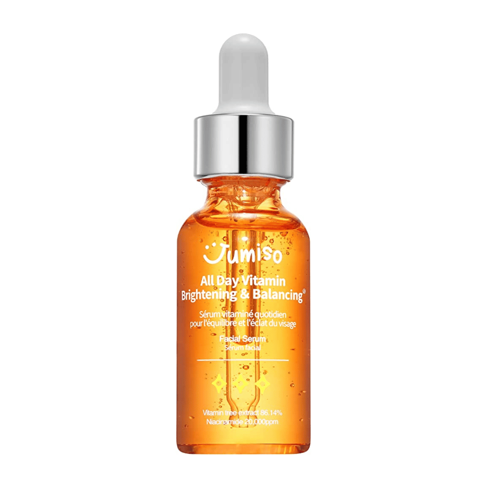 Afbeelding van JUMISO - All Day Vitamin Brightening & Balancing Facial Serum 30ml met een eenvoudige achtergrond. Dit product is een gezichtsserum dat helpt de huid glans en balans te geven.