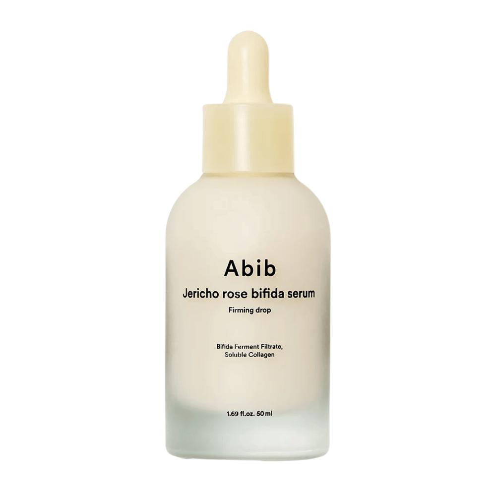 Vrijstaande zuivere productafbeelding van Abib Jericho Rose Bifida Serum Firming Drop op een lichte achtergrond.