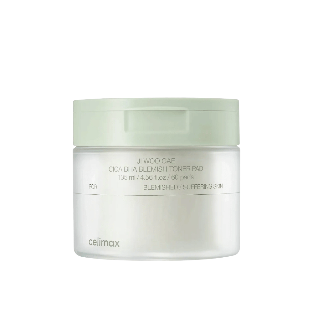 Productafbeelding van Celimax Ji Woo Gae Cica BHA Blemish Toner Pad 135 ml met 60 pads voor gevoelige en acne-gevoelige huid.