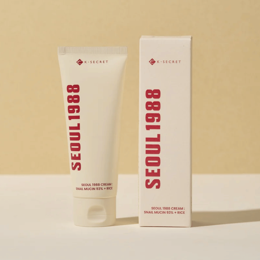 Productafbeelding met verpakking voor SEOUL 1988 Cream : Snail Mucin 93% + Rice 100ml
