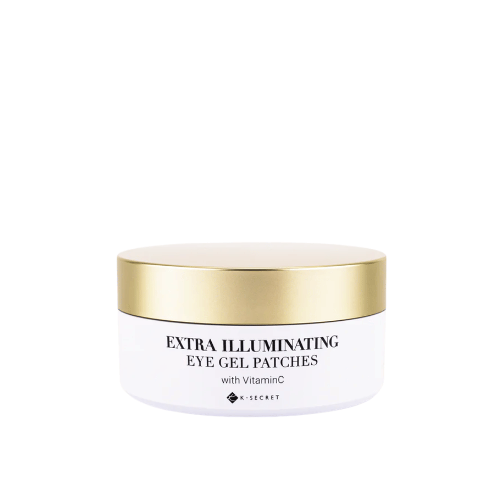 Pot met K-Secret Extra Illuminating Eye Gel Patches met vitamine C en gouden deksel.