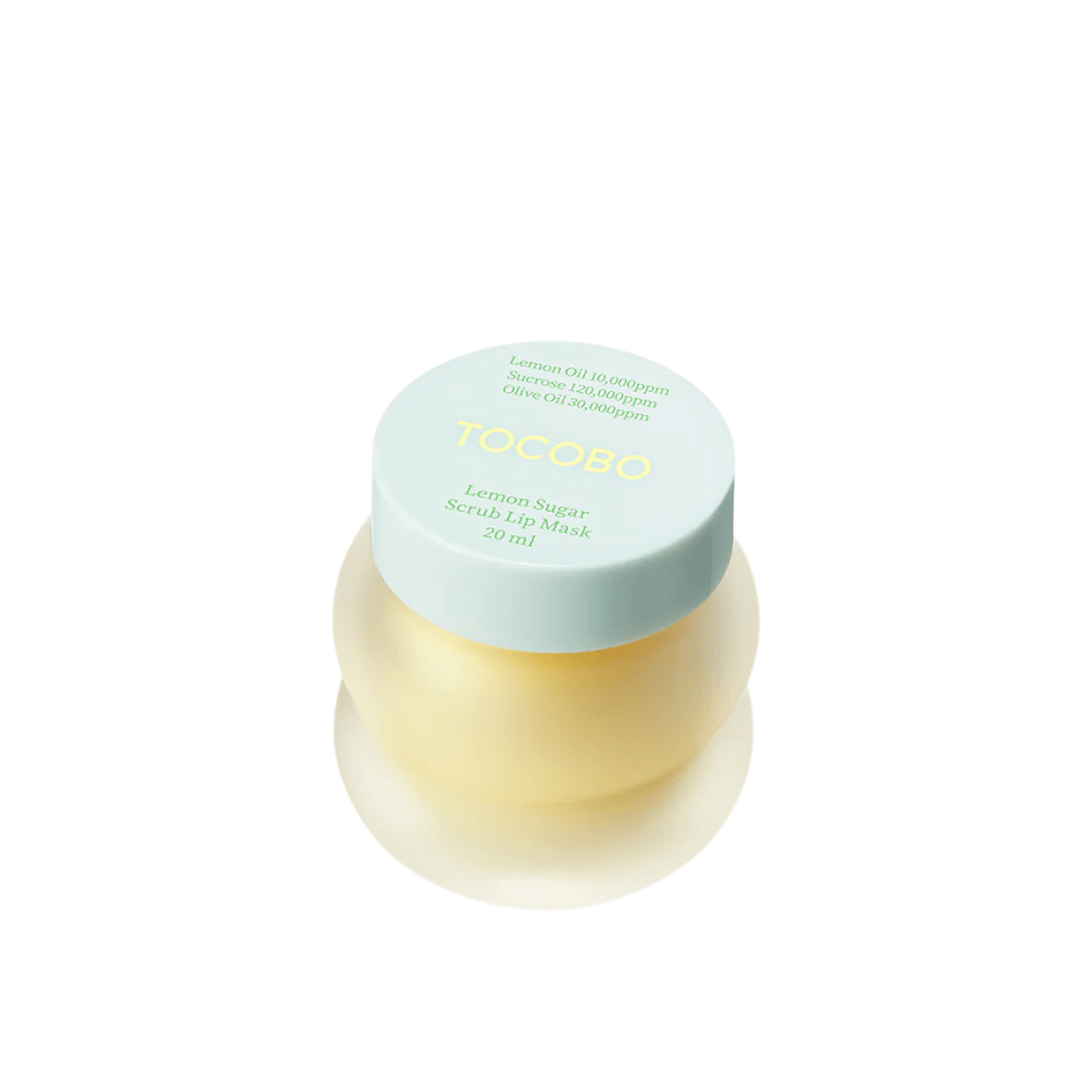 Productafbeelding van gesloten pot van Tocobo Lemon Sugar Scrub Lip Mask 20 ml, tegen een witte achtergrond.