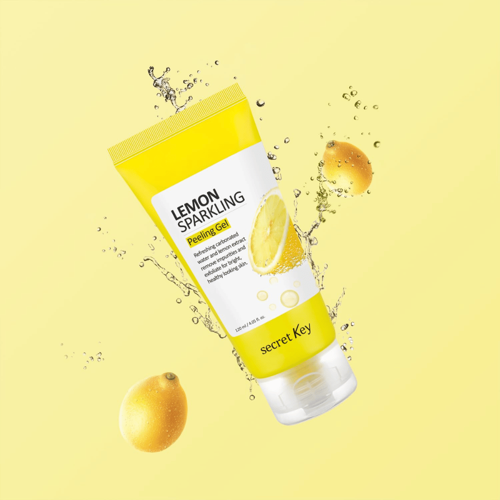 Secret Key Lemon Sparkling Peeling Gel – verfrissende peelinggel met citroenextract die exfolieert, opheldert en de huid laat stralen.