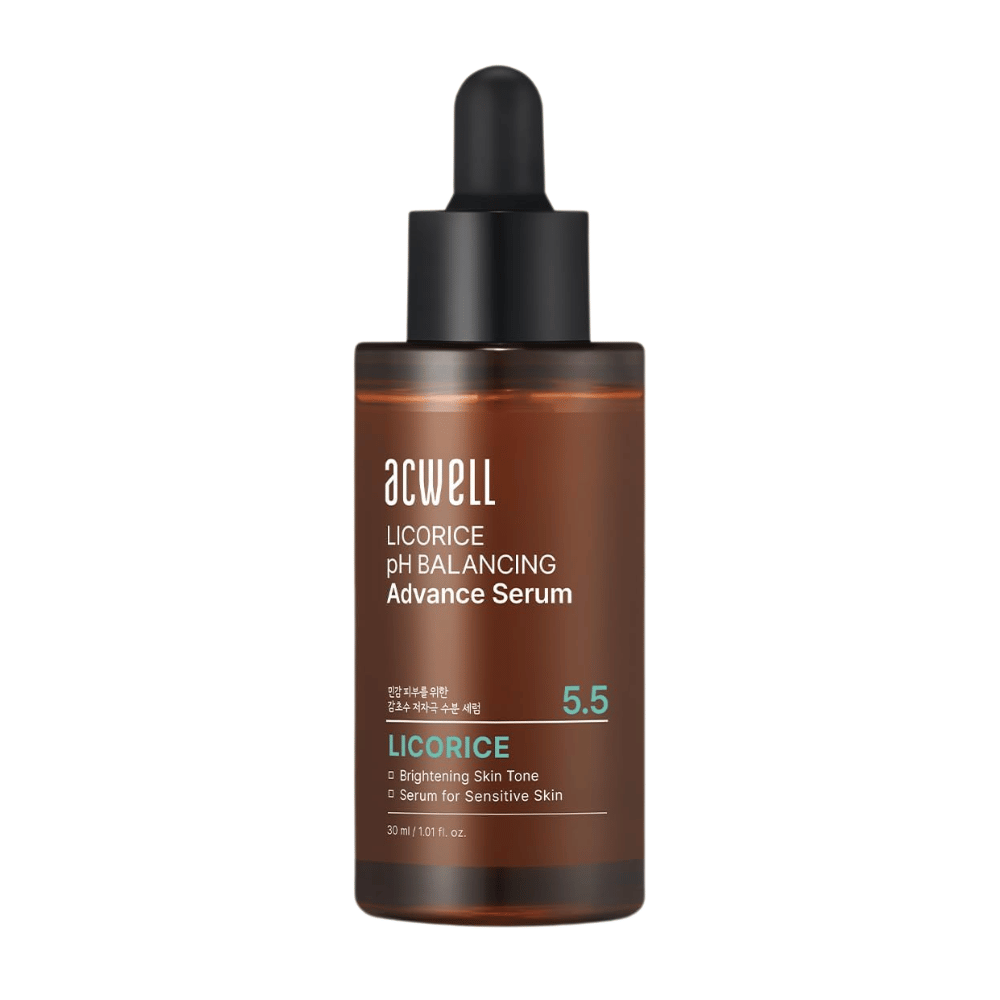 Vrijstaande schone productafbeelding van Acwell Licorice pH Balancing Advance Serum op een lichte achtergrond.