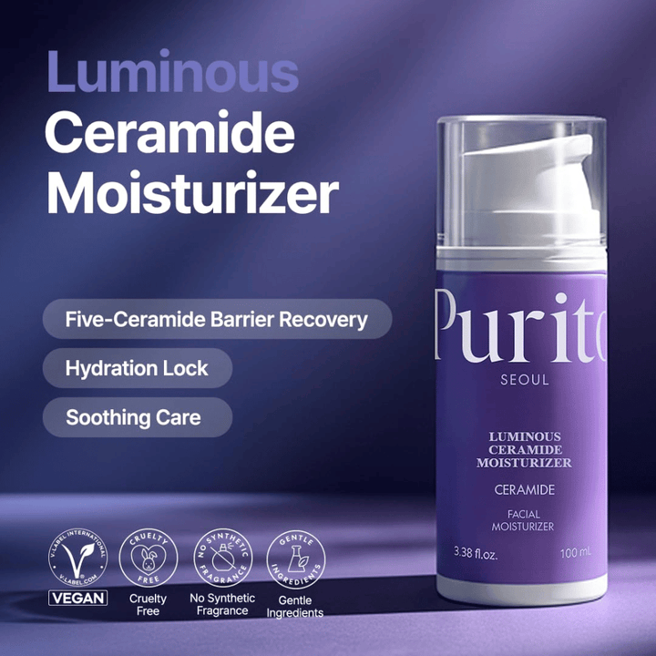 Purito Luminous Ceramide Moisturizer – Koreaanse gezichtscrème met ceramiden die helpt de huidbarrière te herstellen, vocht vast te houden en een egalere huidtextuur te geven.