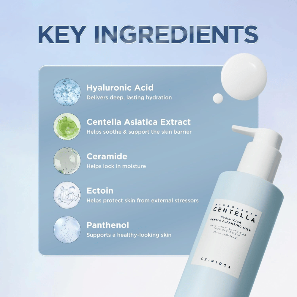 SKIN1004 Madagascar Centella Hyalu-Cica Gentle Cleansing Milk – hyaluronzuur, centella, ceramiden, ectoïne en panthenol