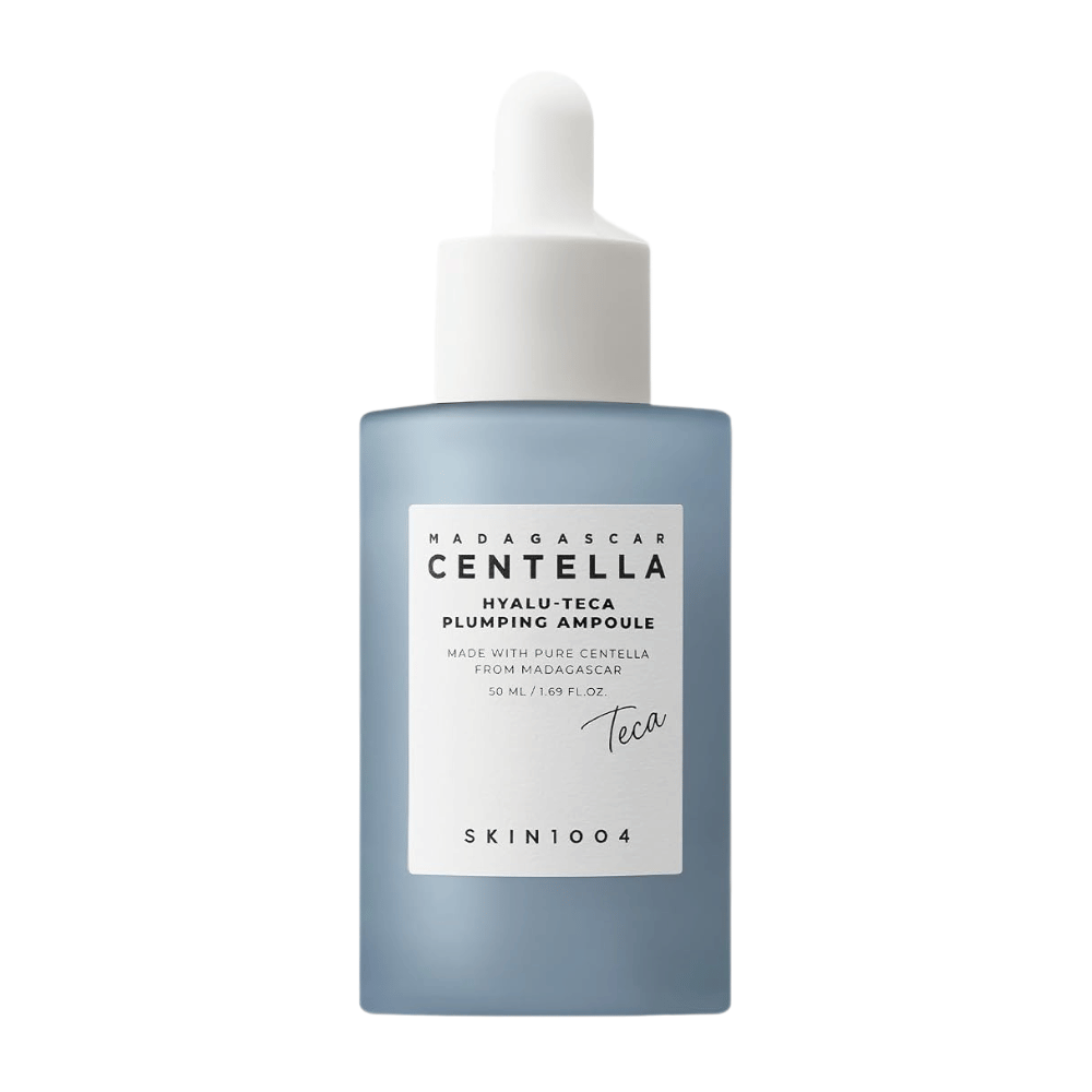 6. SKIN1004 Madagascar Centella Hyalu-Teca Plumping Ampoule 50 ml – hydraterende gezichtsampul in blauwe fles met pipet