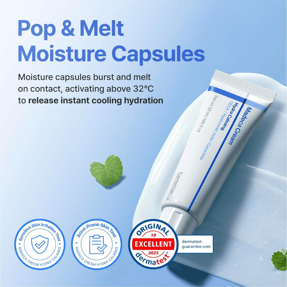 1. Centellian24 Madeca Cream Hydra Calming – hydraterende gezichtscrème met verkoelende vochtcapsules voor de gevoelige huid