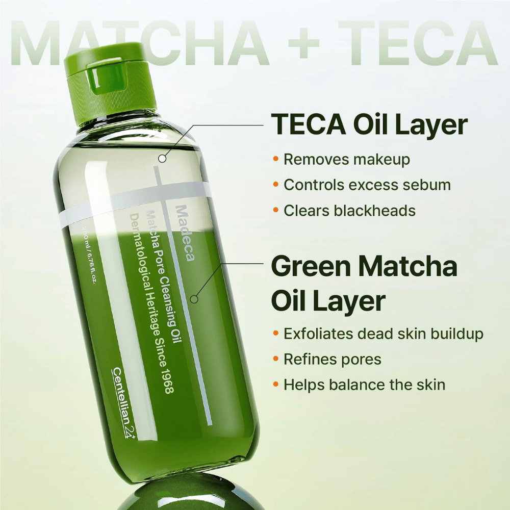 Centellian24 Madeca Matcha Pore Cleansing Oil met tweefasenformule die make-up en talg oplost