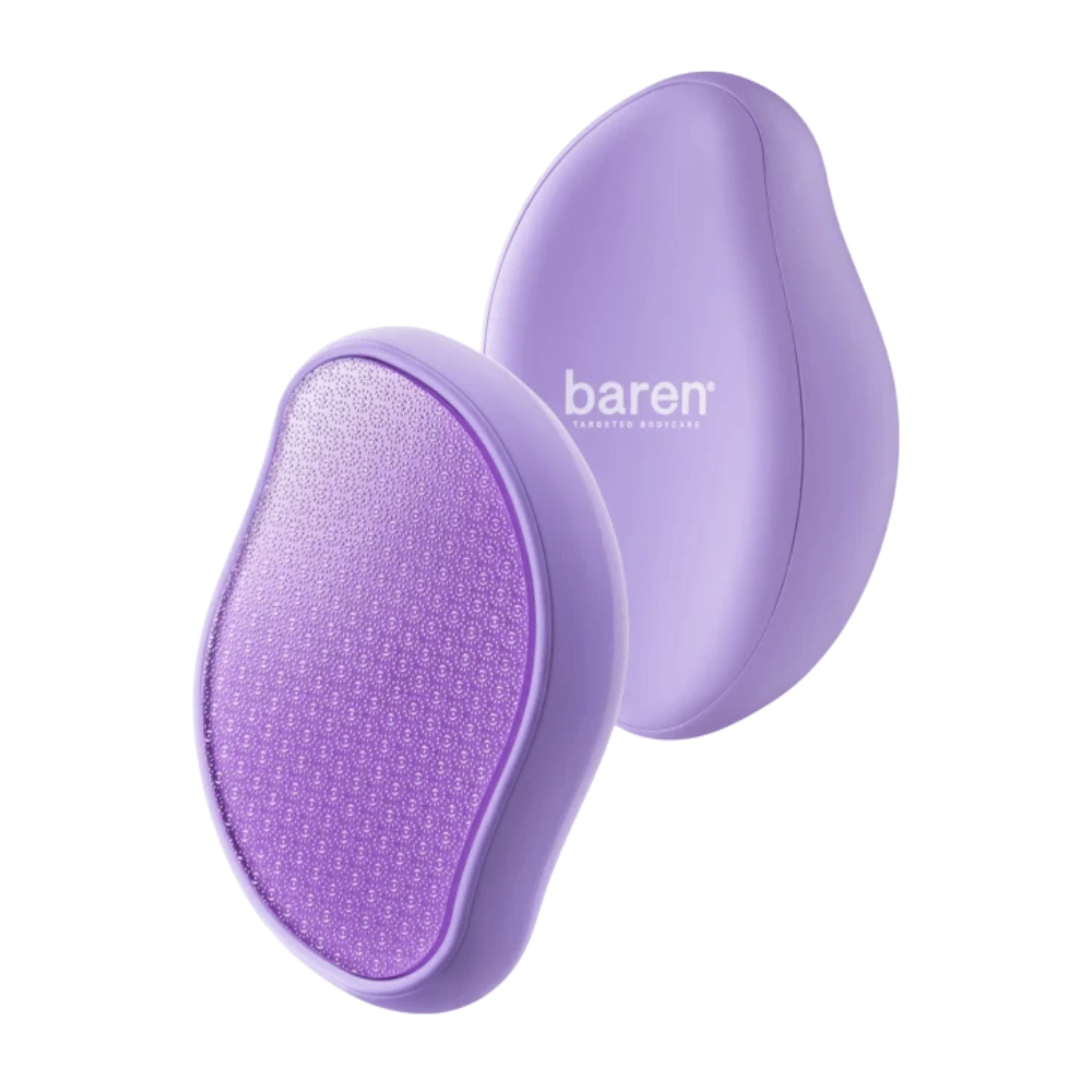 3. Baren Magic Glass Stone Foot File – voor- en achterkant van paarse voetvijl met schuuroppervlak om droge en ruwe voeten zachter te maken