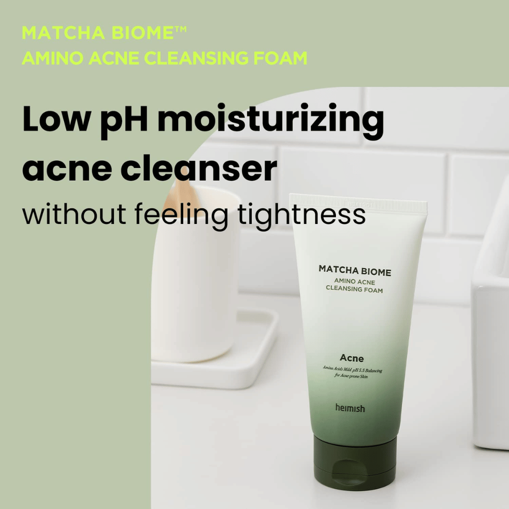Heimish Matcha Biome Amino Acne Cleansing Foam – hydraterende acne-reiniger zonder uitdrogend gevoel, perfect voor dagelijks gebruik