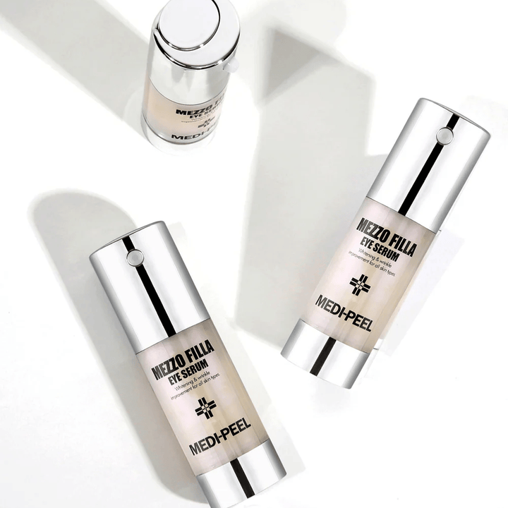 MEDI-PEEL Mezzo Filla Eye Serum vanuit verschillende hoeken – Koreaans oogserum met peptiden en hyaluronzuur voor stevigere huid en verminderde rimpels rond de ogen.