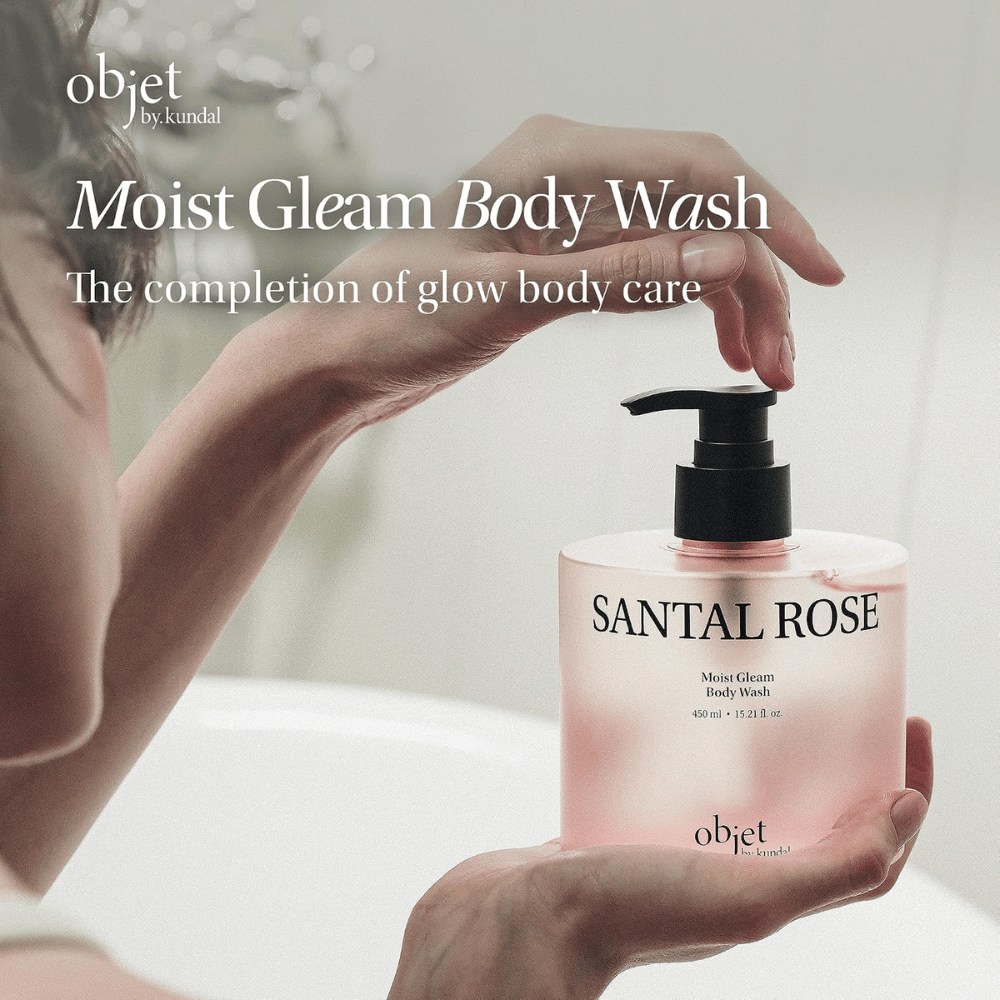 Objet by KUNDAL Santal Rose Moist Gleam Body Wash 450 ml – hydraterende en exfoliërende lichaamsreiniger voor een zachte huid met glans.