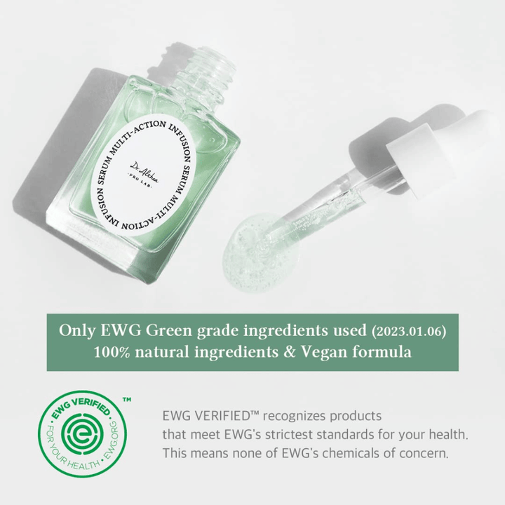 Dr. Althea Multi Action Infusion Serum met veganistische formule en EWG-gecertificeerde ingrediënten, zacht voor de gevoelige huid en zonder schadelijke stoffen.