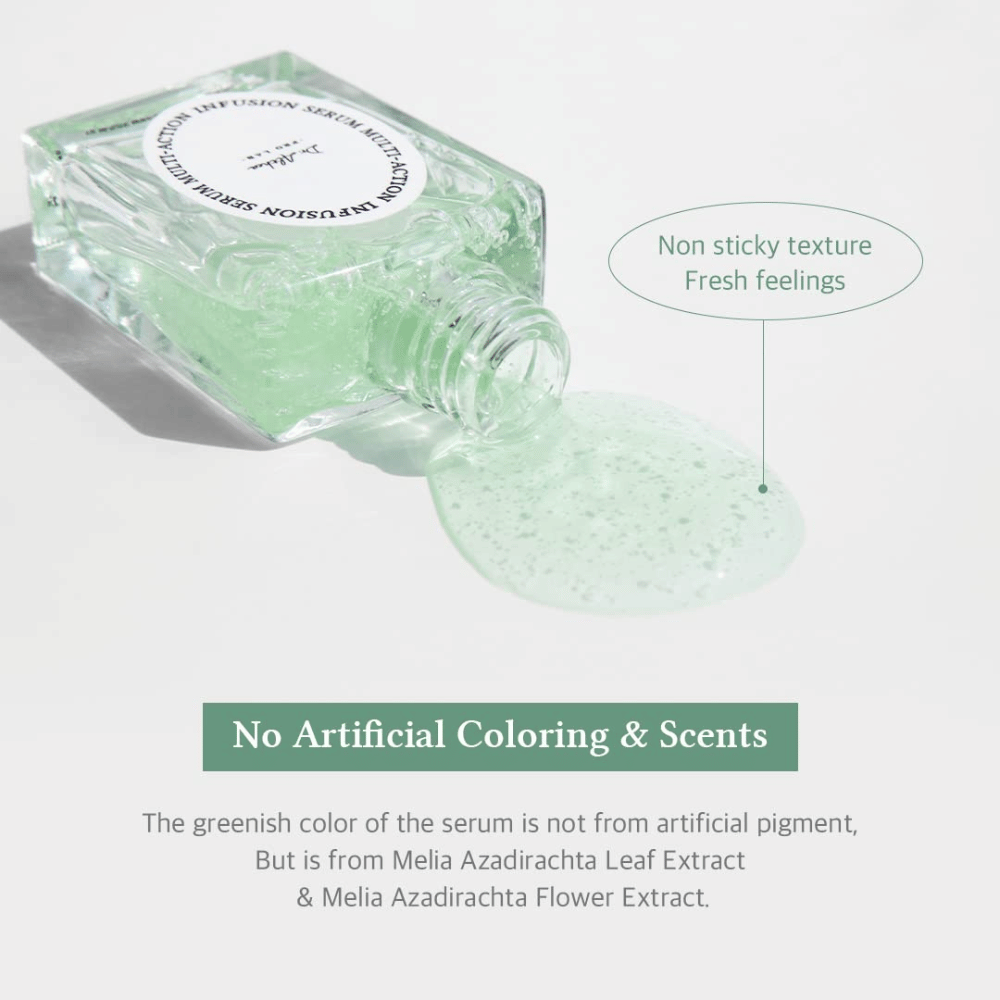 Dr. Althea Multi Action Infusion Serum met lichte, frisse textuur zonder plakkerig gevoel, verrijkt met natuurlijke ingrediënten en vrij van parfum.