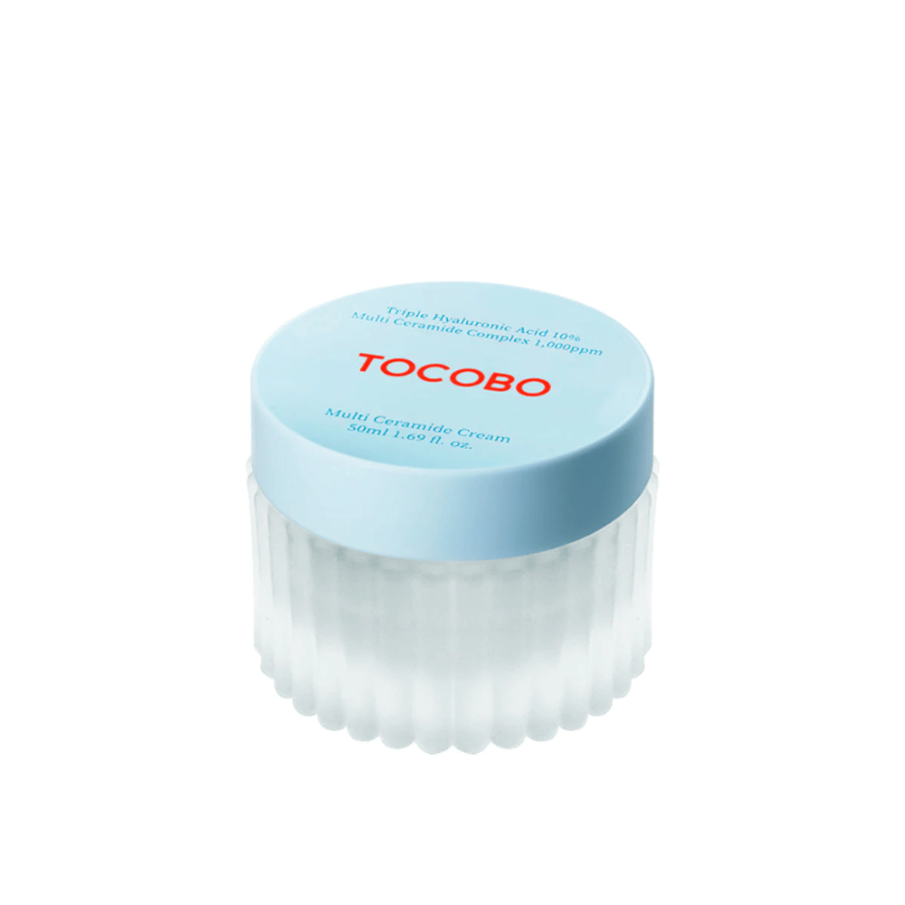 De afbeelding toont TOCOBO Multi Ceramide Cream, een huidcrème ontworpen om de huid te voeden en te hydrateren.
