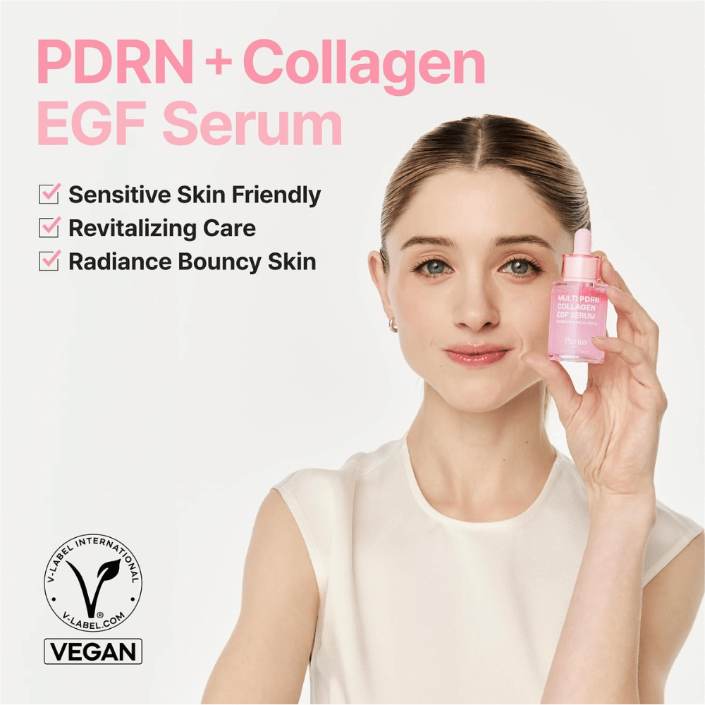 Purito Multi PDRN Collagen EGF Serum – vegan serum voor gevoelige huid, glans en stevigheid.