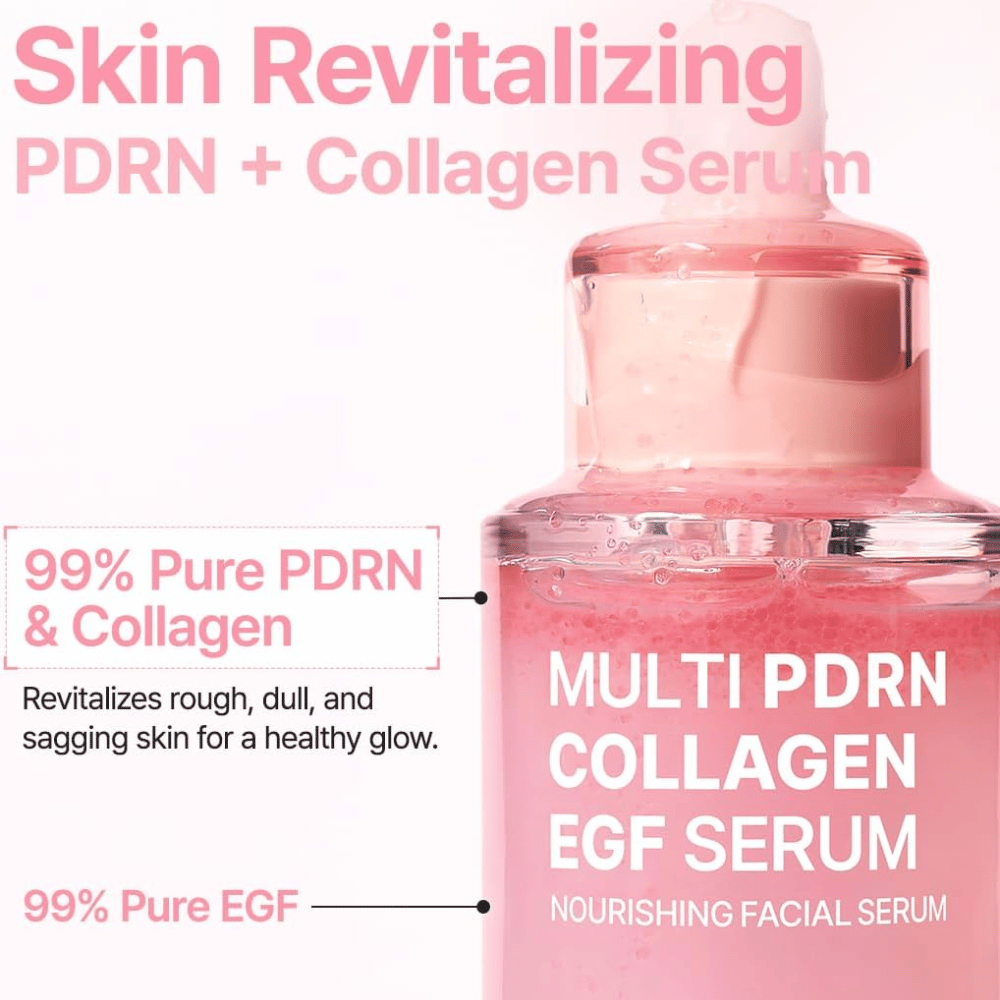 Purito Multi PDRN Collagen EGF Serum met PDRN, collageen en EGF voor glans, elasticiteit en revitaliserende huidverzorging.
