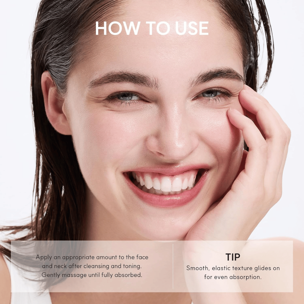 Arencia NAD+ Booster Shot – breng hydraterende gezichtscrème aan op gezicht en hals na reiniging en toner.