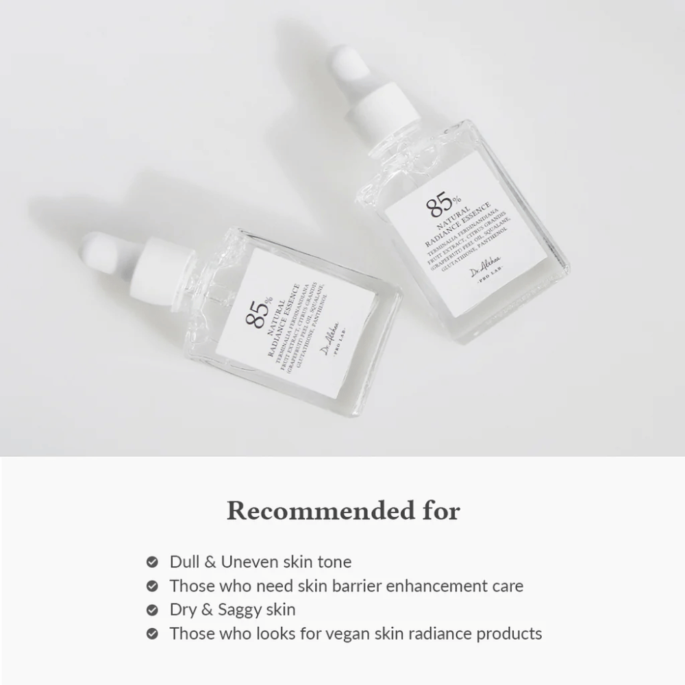 Dr. Althea Natural Radiance Essence met 85% Kakadu Plum Extract, geschikt voor doffe huid, ongelijke huidtint en droge huid die een versterkte huidbarrière nodig heeft.