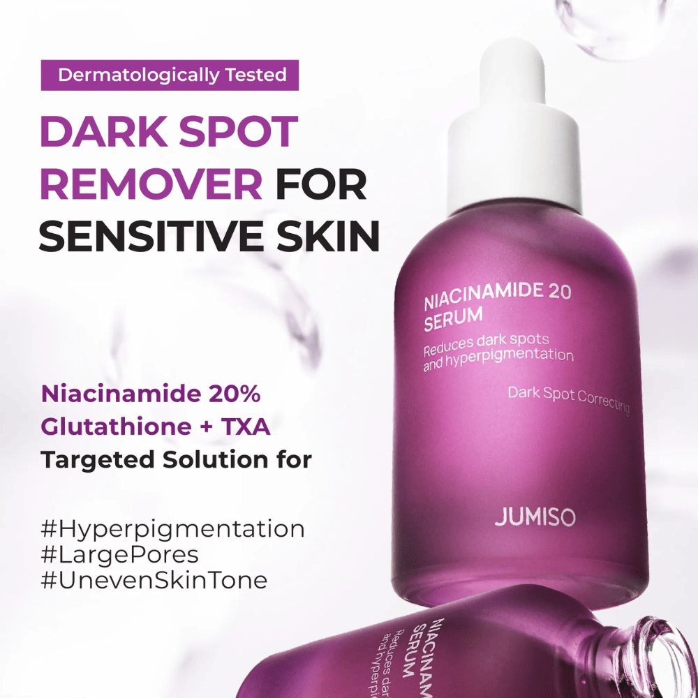 Jumiso Niacinamide 20 Serum – kraftfullt serum med 20 % niacinamid, glutathion och TXA som reducerar mörka fläckar och hyperpigmentering, även för känslig hud.