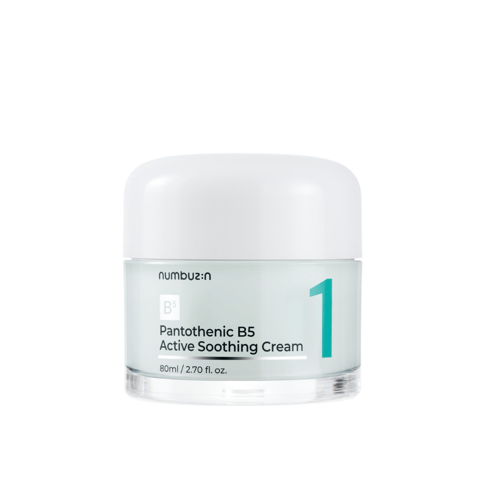 Numbuzin No.1 Pantothenic B5 Active Soothing Cream 80 ml in een lichtgroene pot met wit deksel en duidelijk cijfer 1 gedrukt op de voorkant.