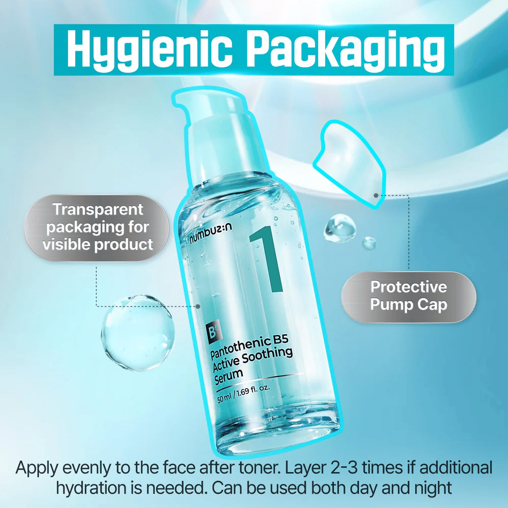 numbuzin No.1 Pantothenic B5 Active Soothing Serum 50 ml – kalmerend B5-serum met hygiënische pomp en transparante fles voor acne-gevoelige huid
