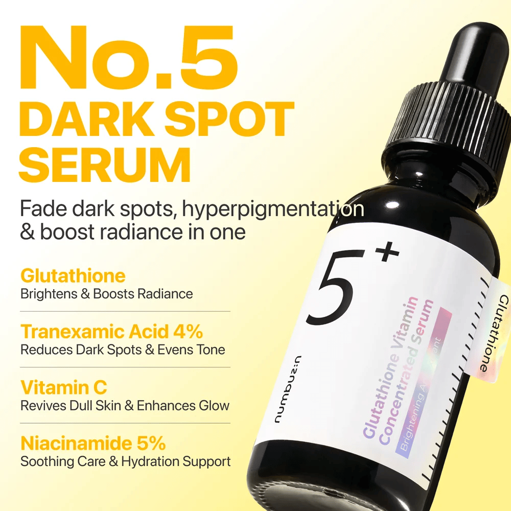 numbuzin No.5+ Glutathione Vitamin Concentrated Serum – glowgevend serum met glutathion, tranexaminezuur, vitamine C en 5% niacinamide.