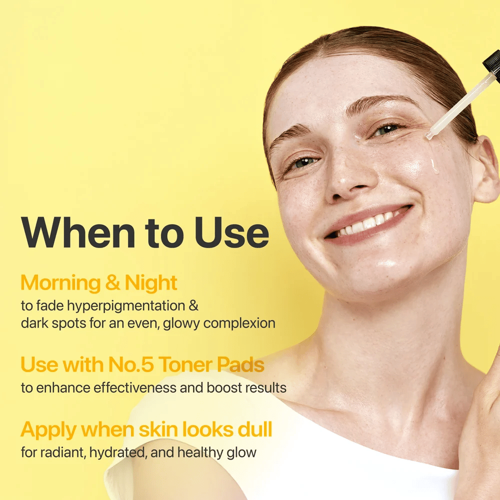 numbuzin No.5+ Glutathione Vitamin Concentrated Serum – serum voor 's ochtends en 's avonds dat helpt tegen hyperpigmentatie, donkere vlekken en een doffe huid.