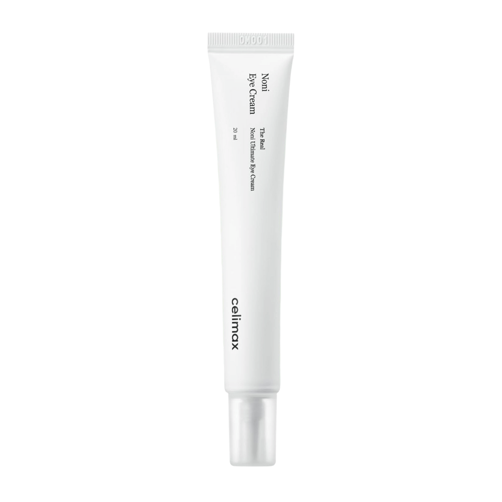 Noni Oogcrème in een witte tube met een transparante dop. Het product is van het merk Celimax en bevat 20 ml. De tekst op de tube geeft aan dat het een voedende oogcrème is.