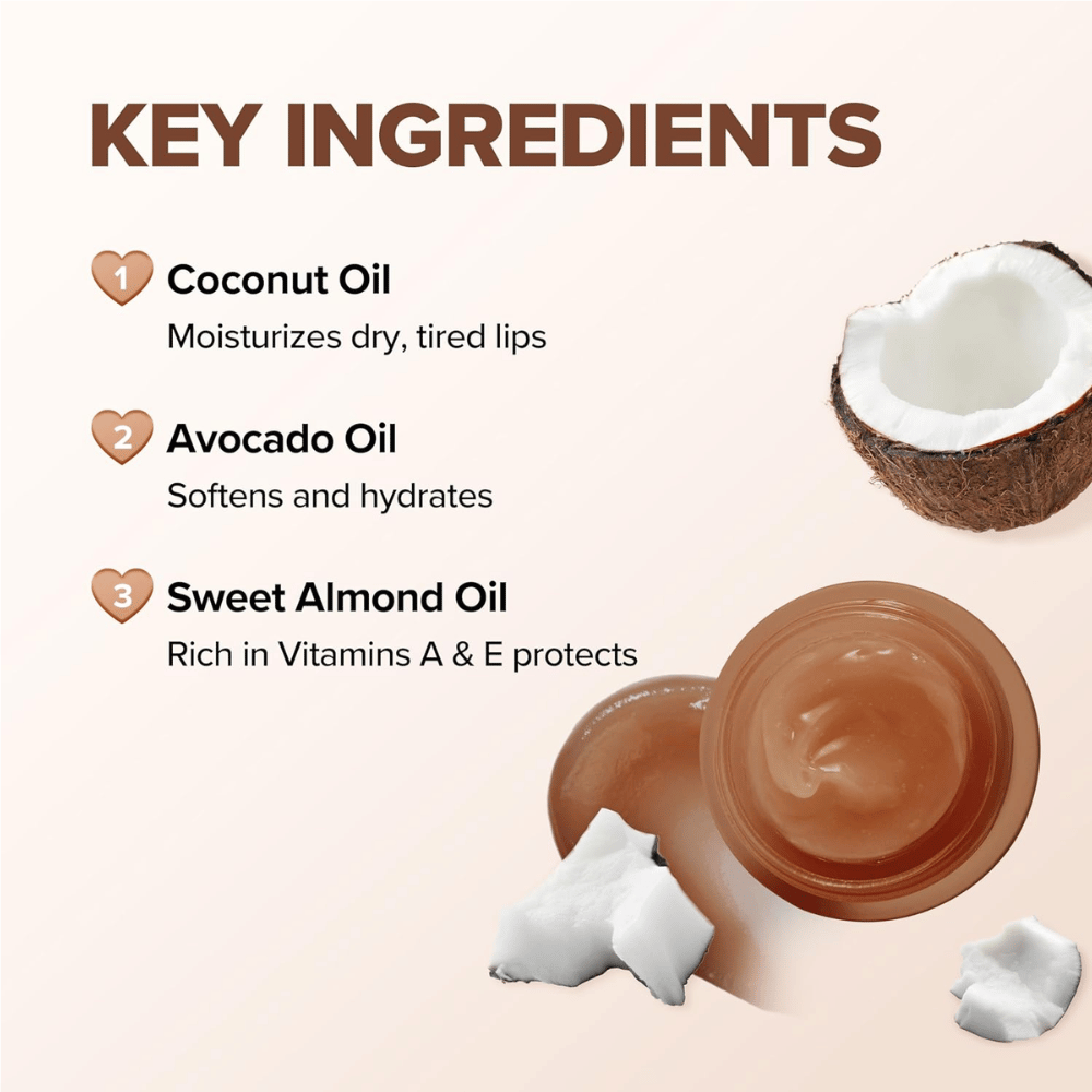 KLAVUU Nourishing Care Lip Sleeping Pack Coconut met kokosolie, avocado-olie en amandelolie die droge lippen hydrateren, verzorgen en beschermen.