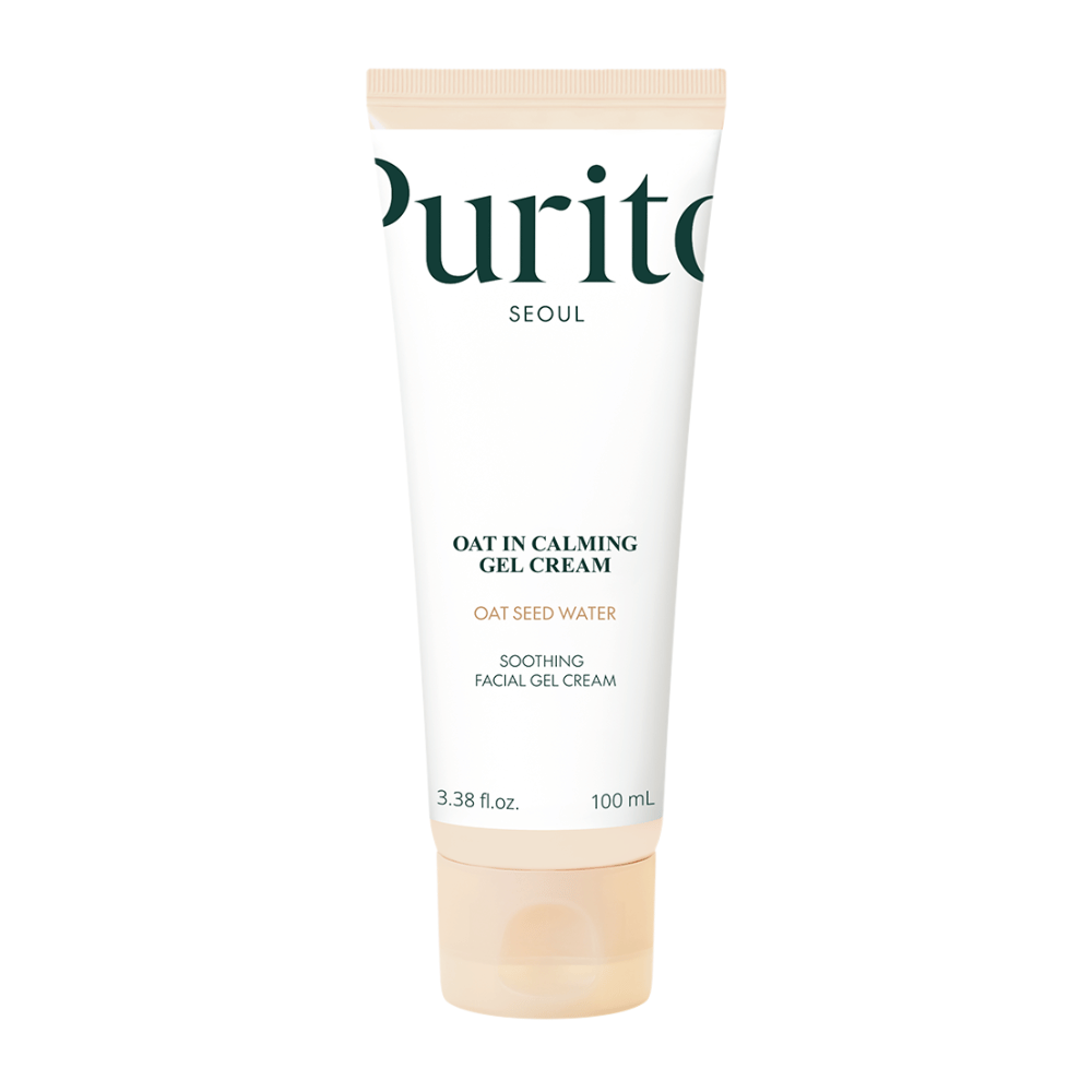 Productafbeelding van Purito Oat-In Calming Gel Cream 100 ml. Verzachtende gezichtscrème-gel met haverwater dat de huid kalmeert en hydrateert.