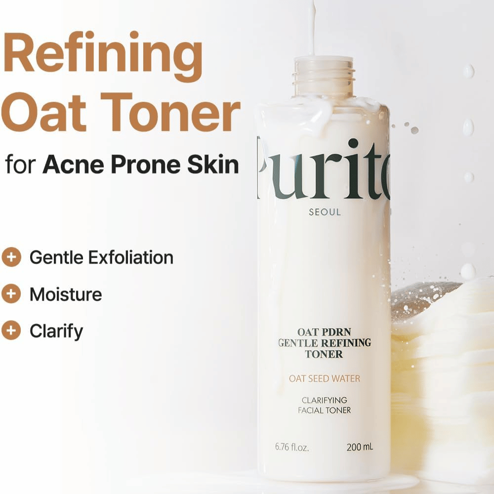 Purito Oat PDRN Gentle Refining Toner 200 ml – milde exfoliërende toner die hydrateert, verheldert en de acnegevoelige huid in balans brengt