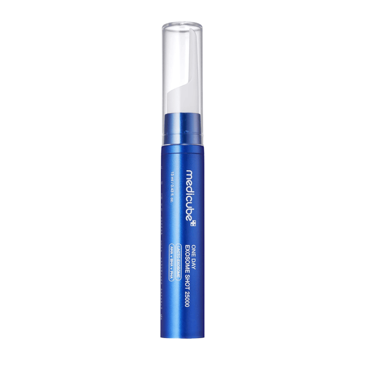 Medicube One Day Exosome Shot 25000 ampul met precisietip voor applicatie en formule die zich richt op poriën en huidtextuur