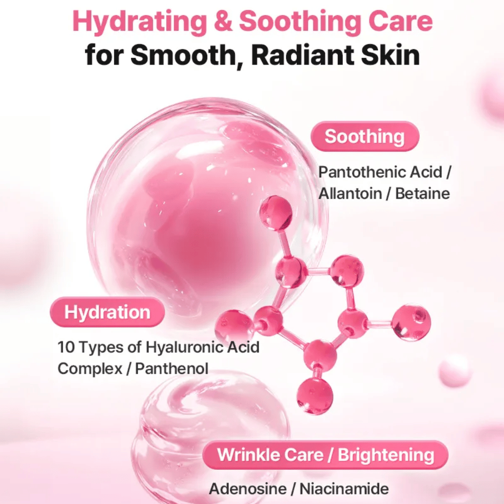 Illustratieve ingrediëntenafbeelding voor COSRX Peptide Collagen Lifting Glow Pad met focus op hydratatie, kalmerende werking en glansgevende ingrediënten zoals hyaluronzuur, niacinamide en panthenol.
