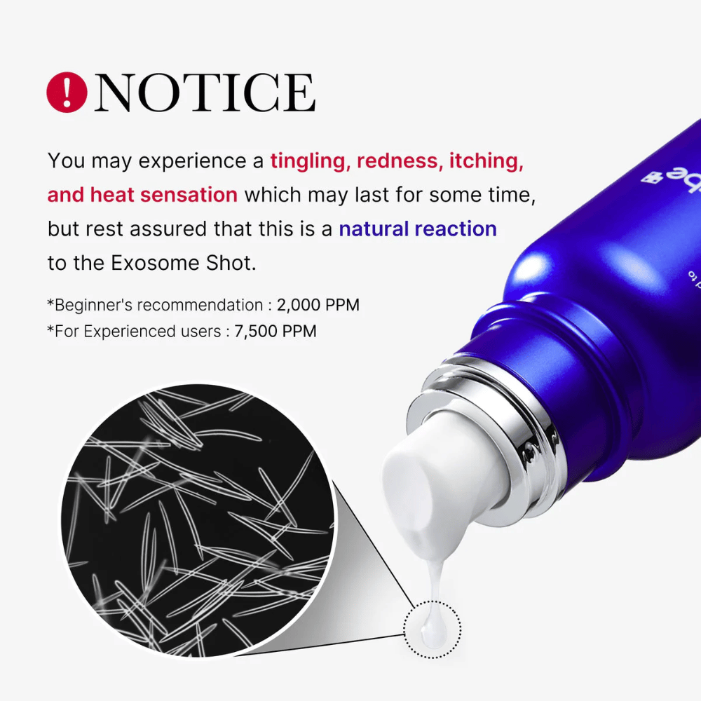 Let op dat gebruik van Medicube One Day Exosome Shot Pore Ampoule 2000 tintelingen, roodheid, jeuk en een warm gevoel kan veroorzaken. Dit is een natuurlijke reactie op de exosoomcomponent. Aanbevolen dosering: Beginners 2.000 PPM, ervaren gebruikers 7.500 PPM.