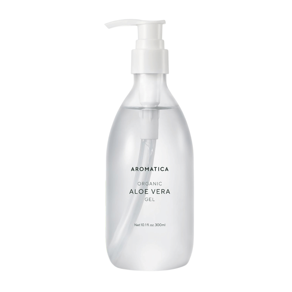 1. AROMATICA Organic Aloe Vera Gel 300 ml – productafbeelding met pompfles