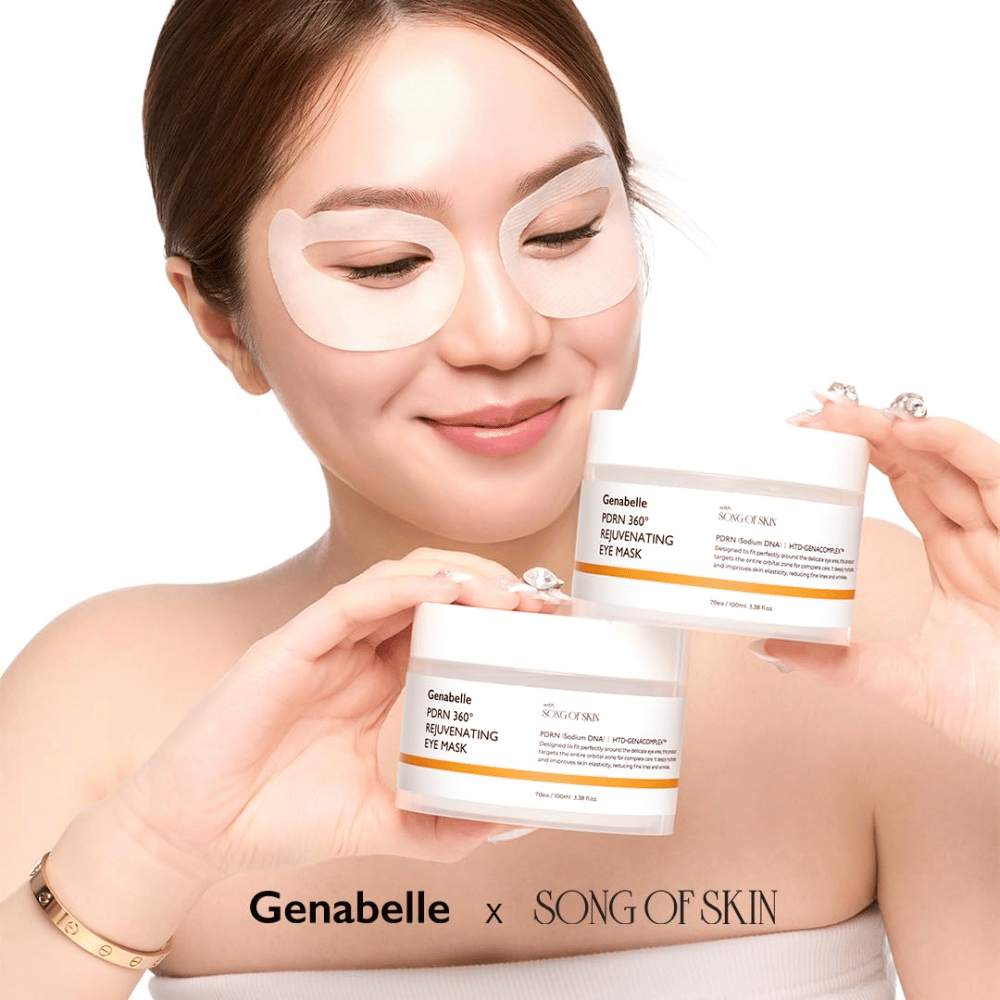 Genabelle PDRN 360° Rejuvenating Eye Mask aangebracht rond de hele oogzone voor hydratatie, verhoogde elasticiteit en een frissere blik.