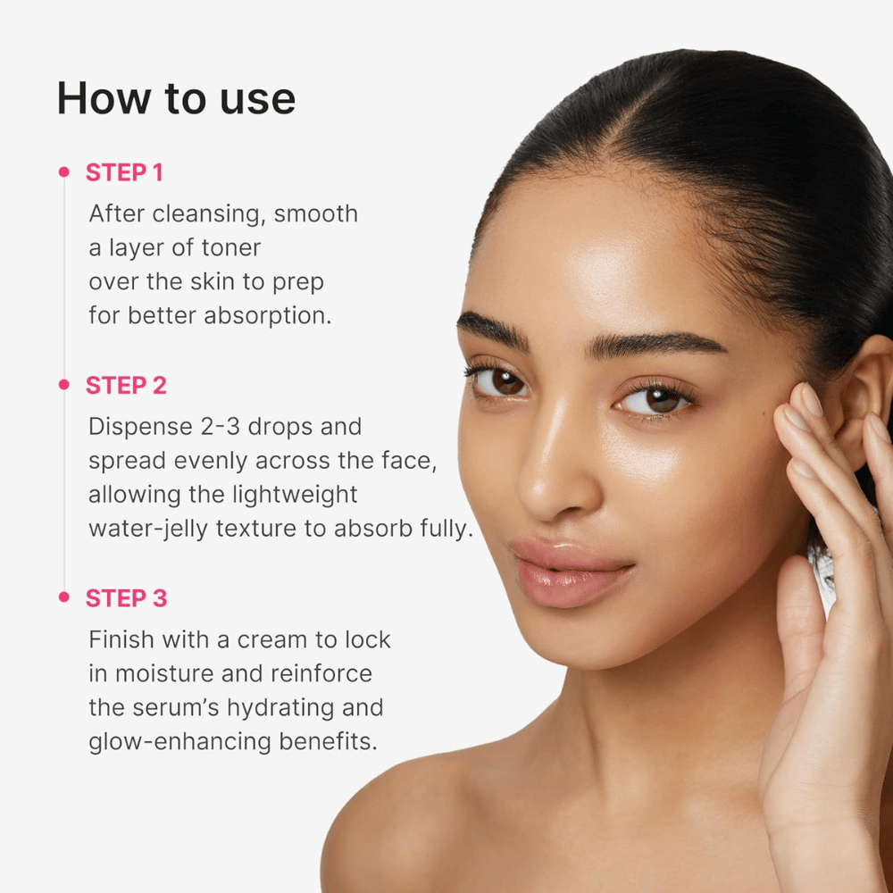 Medicube PDRN Collagen Glow Jelly Serum met stapsgewijze handleiding voor applicatie na reiniging en toner