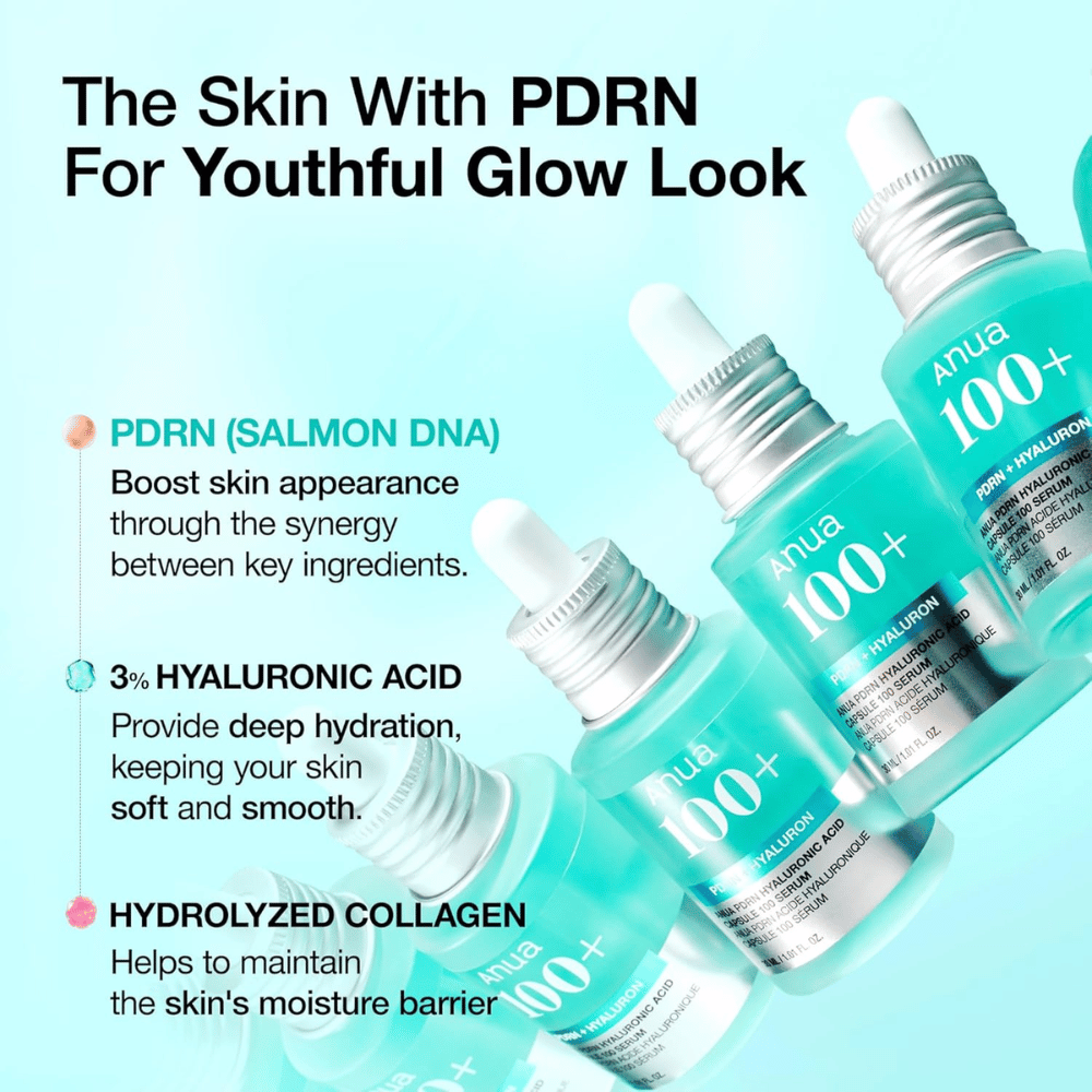 Anua PDRN Hyaluronic Acid Capsule 100 Serum is een krachtige huidverzorgingsproduct dat PDRN (zalm-DNA) bevat om het uiterlijk van de huid te verbeteren, 3% hyaluronzuur voor diepe hydratatie en gehydrolyseerd collageen om de vochtbarrière van de huid te versterken. Perfect voor een jeugdige glans!