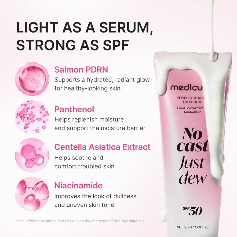 4. Medicube PDRN Hydrating UV Serum SPF 50+ – zonnebescherming met PDRN, panthenol, centella asiatica en niacinamide