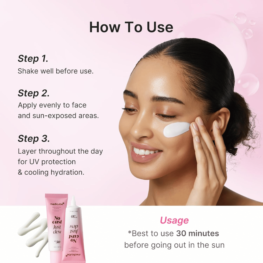 1. Medicube PDRN Hydrating UV Serum SPF 50+ – aanbrengen van hydraterende zonnebescherming op het gezicht met gebruiksinstructies
