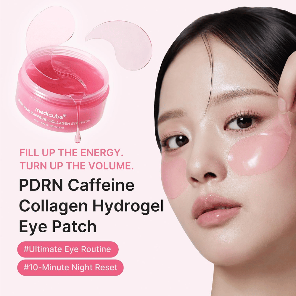 4. Medicube PDRN Pink Caffeine Collagen Eye Patch – hydraterende roze oogmaskers met hydrogel die de huid laten stralen