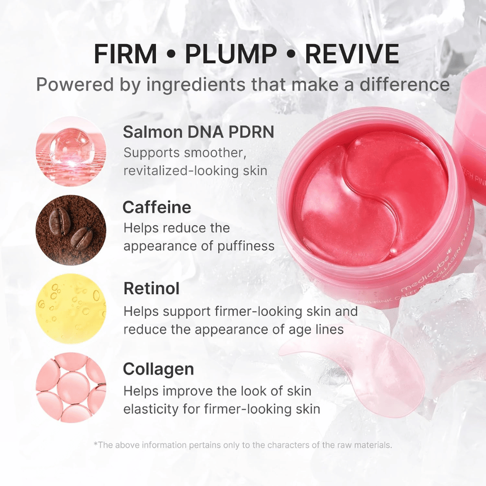 3. Medicube PDRN Pink Caffeine Collagen Eye Patch – met PDRN, cafeïne, retinol en collageen voor stevigere huid en minder zwelling