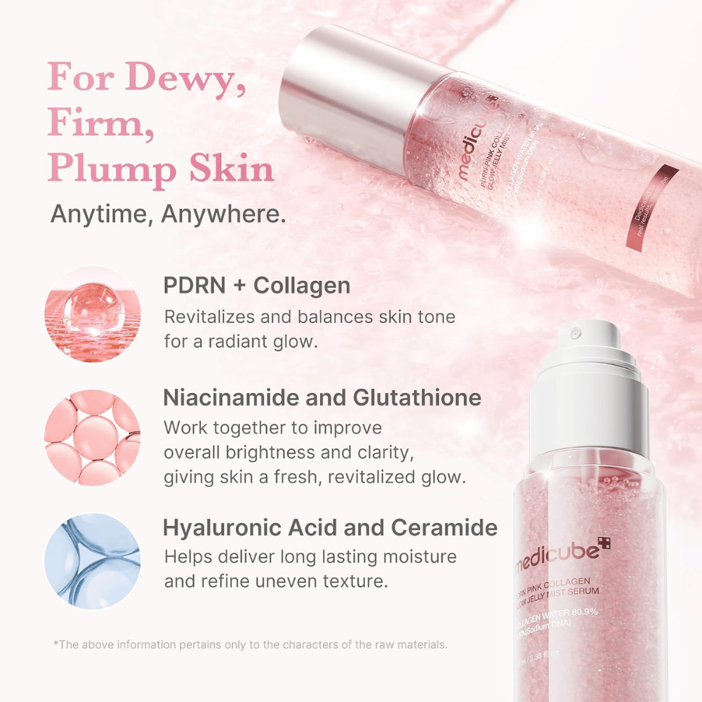 4. Medicube PDRN Pink Collagen Glow Jelly Mist Serum – hydraterende mist met PDRN, collageen, niacinamide en hyaluronzuur