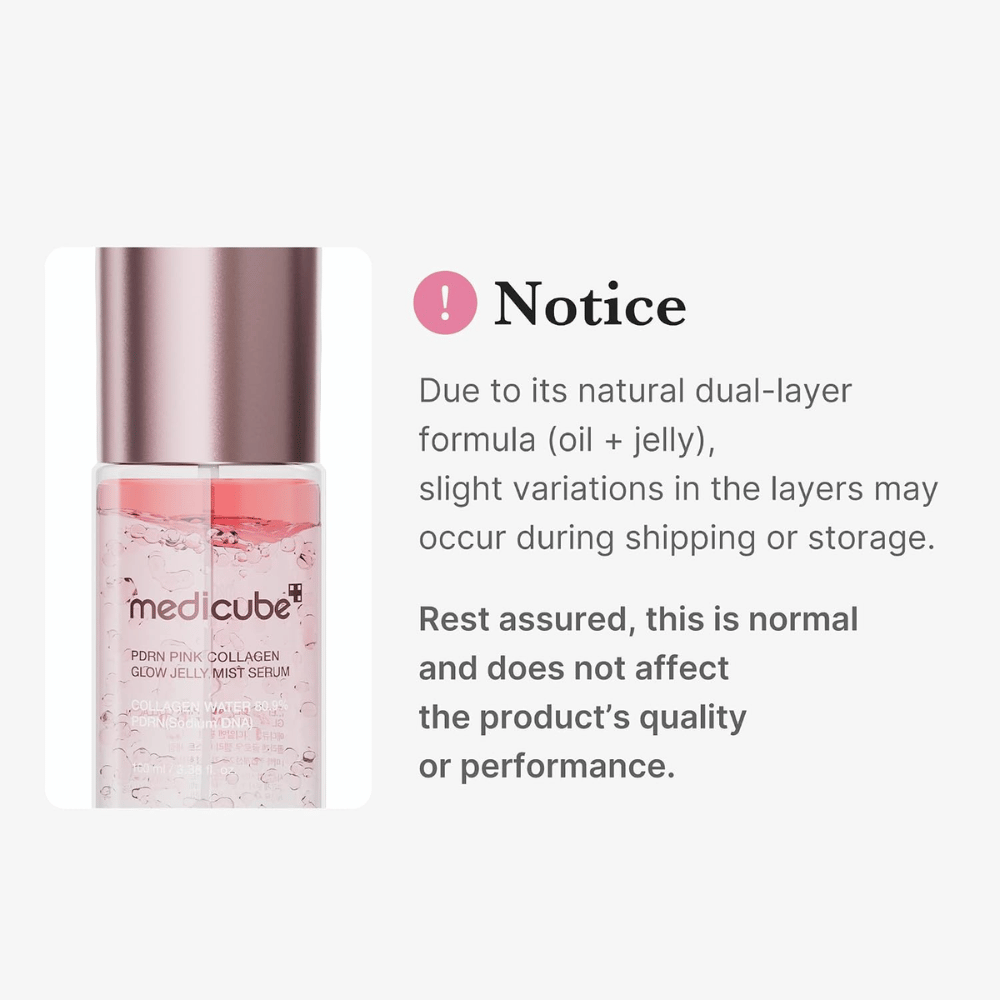 1. Medicube PDRN Pink Collagen Glow Jelly Mist Serum – tweefasenformule met olie en gel die op natuurlijke wijze kan scheiden