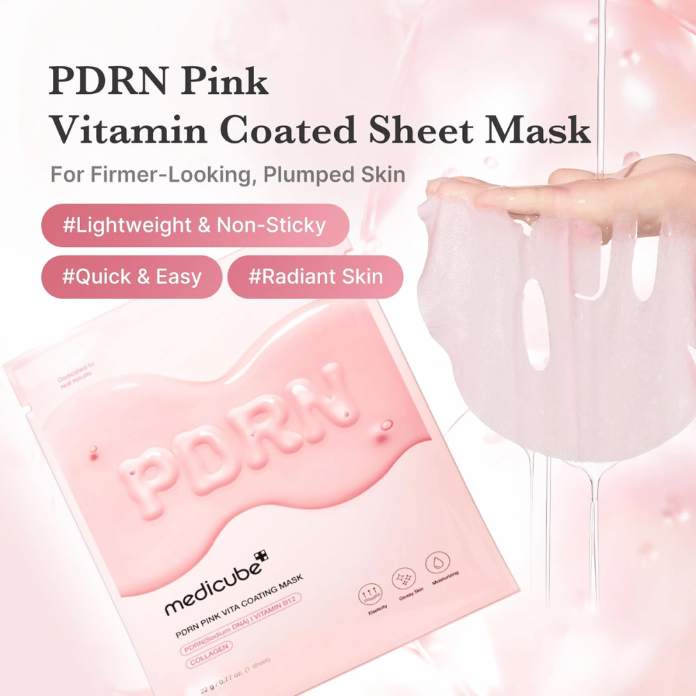 Productafbeelding met masker en verpakking – focus op hydraterende Sheet mask met een licht, niet-plakkerig gevoel.