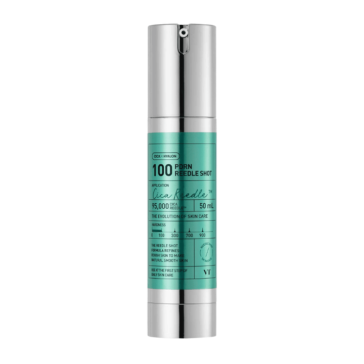 VT Cosmetics PDRN Reedle Shot 100 fles met minimalistisch design en actieve formule om de huidtextuur, glans en elasticiteit te verbeteren