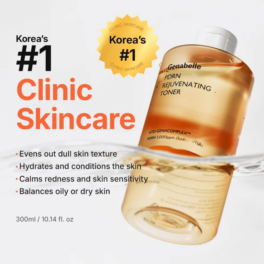 Genabelle PDRN Rejuvenating Toner die de huid hydrateert, de huidstructuur egaliseert, roodheid kalmeert en helpt de huid in balans te brengen.